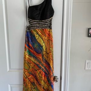 Designer Party gown/train. Multi colored Beautiful